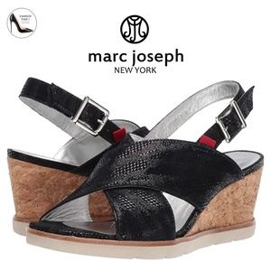 Marc Joseph Myrtle Black Leather Glaze Slingbacks Wedge Sandals Made in Brazil 9